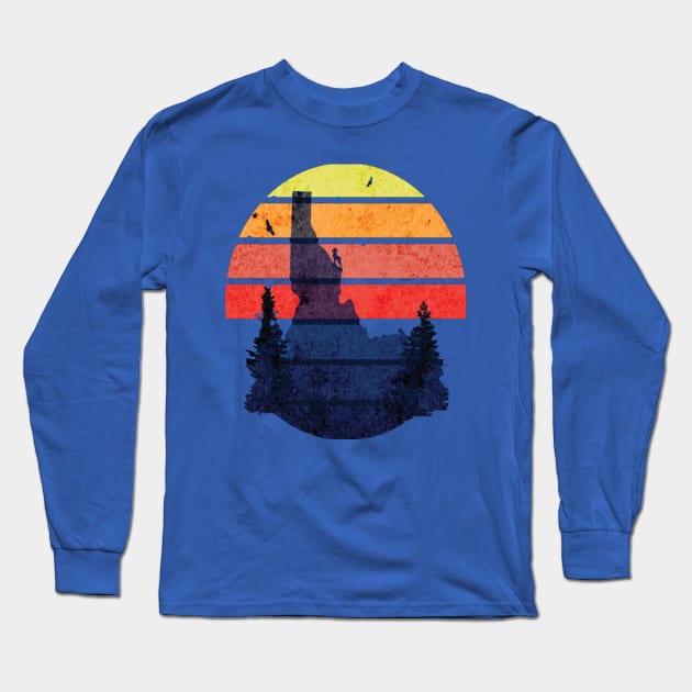 Vintage retro sunset art of zoo Long Sleeve T-Shirt by TeeText